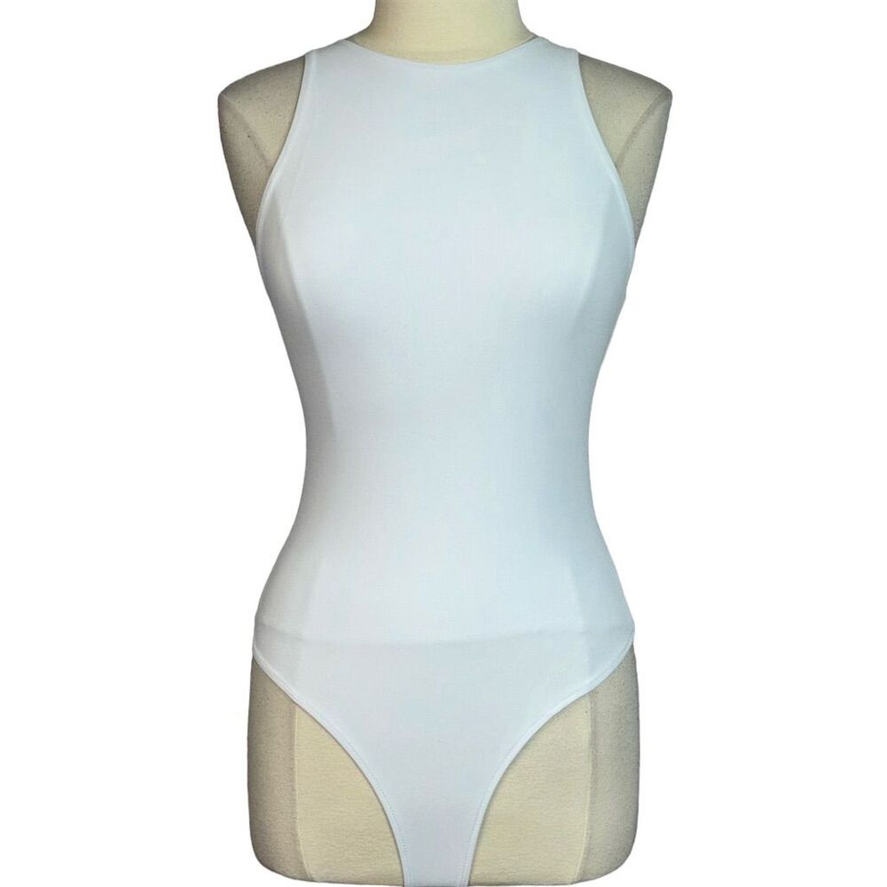 Reoria Women's High Neck Sleeveless Bodysuit White Size M Casual